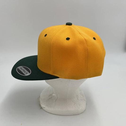 Alpha Omega Cap Plain Poly Snapback Golden Yellow and Forest Green 12 pack PFS0546 Cap Hat