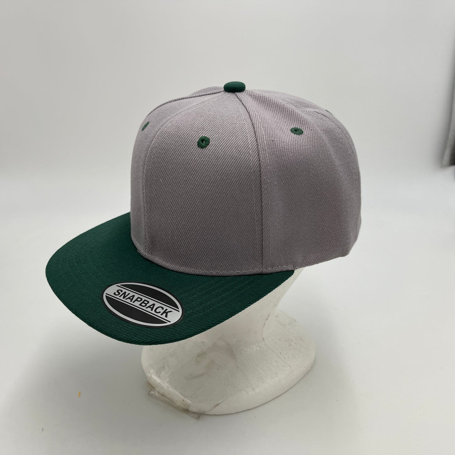 Alpha Omega Cap Plain Poly Snapback Gray and Green Eyelets/Bill 12 pack PFS0542 Cap Hat