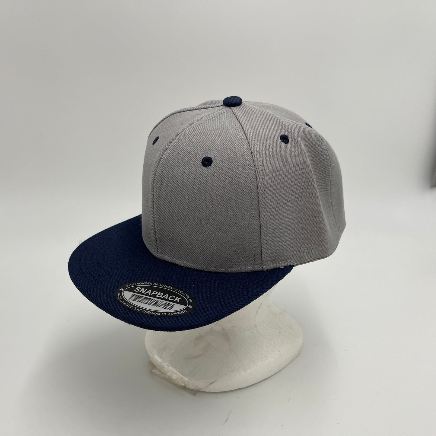 Alpha Omega Cap Plain Poly Snapback Gray and Navy Blue Eyelets/Bill 12 pack PFS0540 Cap Hat