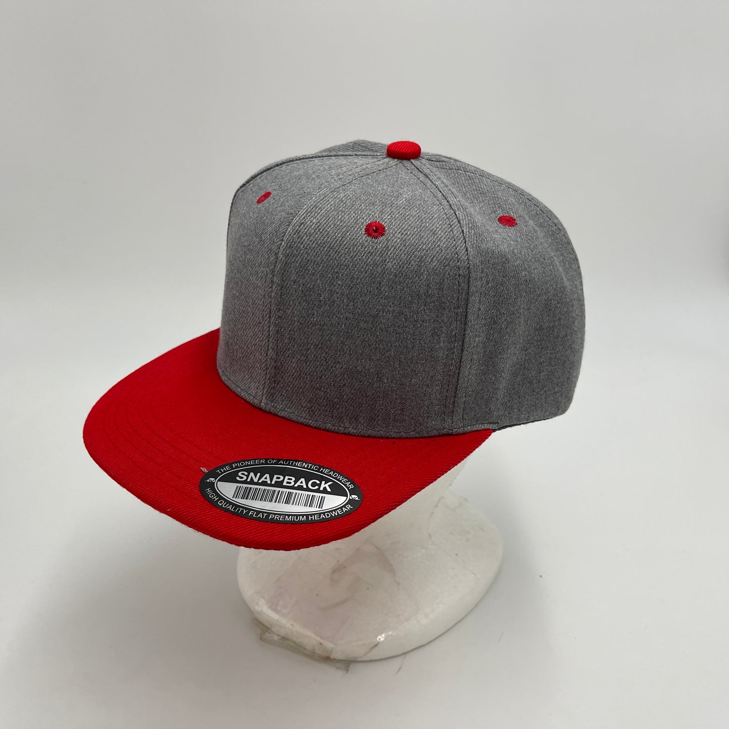 Alpha Omega Cap Plain Poly Snapback Textured Dark Gray and Red Eyelets/Bill 12 pack PFS02T25 Cap Hat