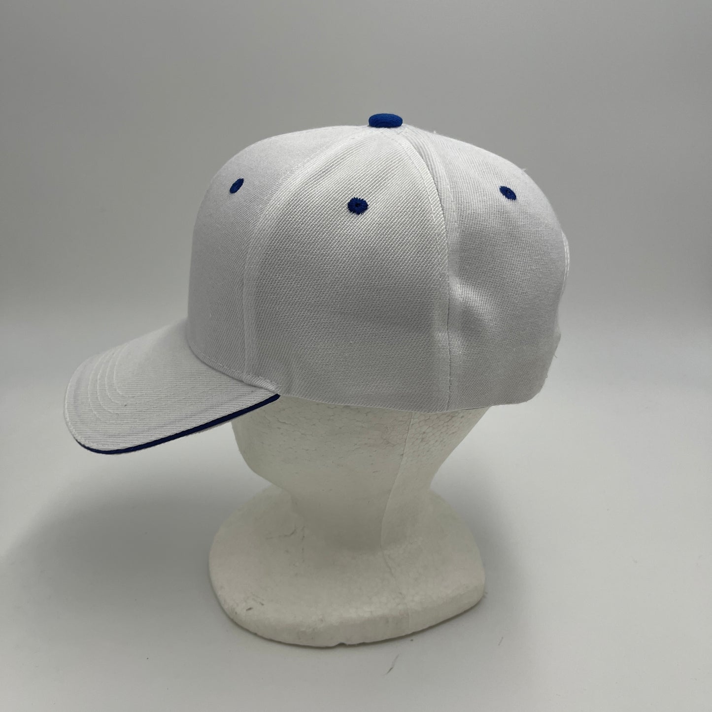 Plain Sandwich Velcro White and Navy Blue Eyelets 12 pack PCV0310 Cap Hat