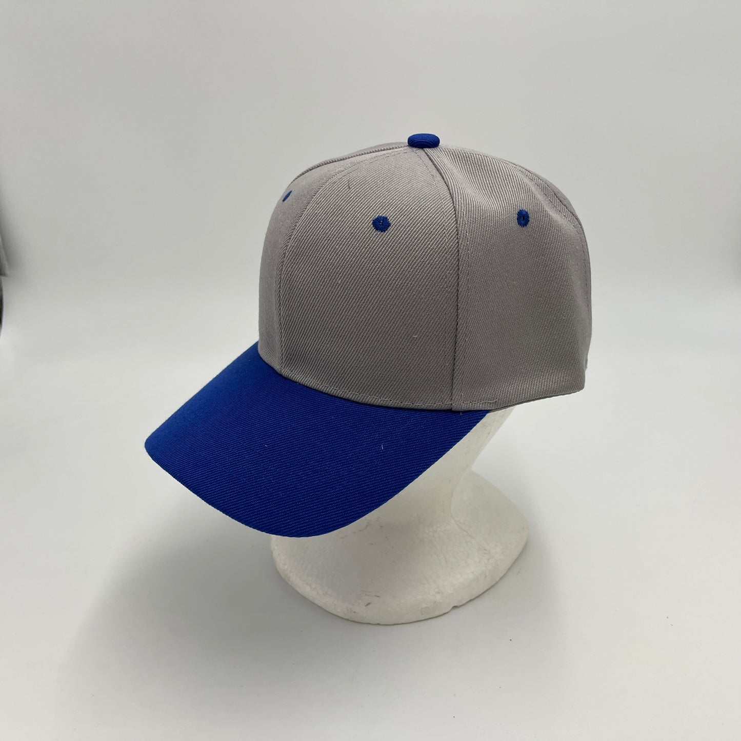 Plain Two Tone Velcro Gray and Blue Eyelets/Bill 12 pack PCV0223 Cap Hat